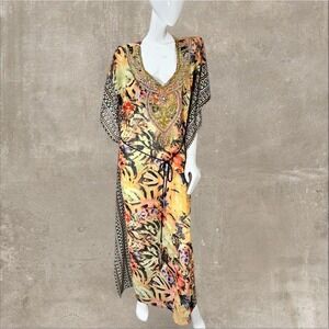 Lucky & Coco Embellished Caftan Maxi Dress NWT Beaded Resort Glam Boho Kaftan L